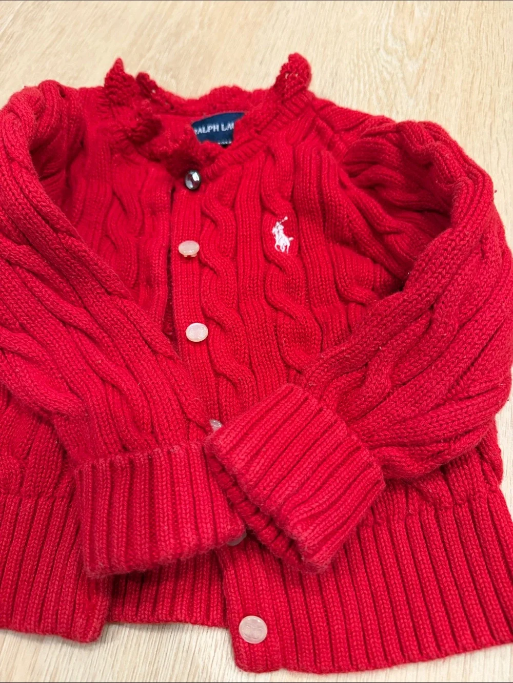 Ralph Lauren Kids Red Cable Knit Cardigan with Polo Logo